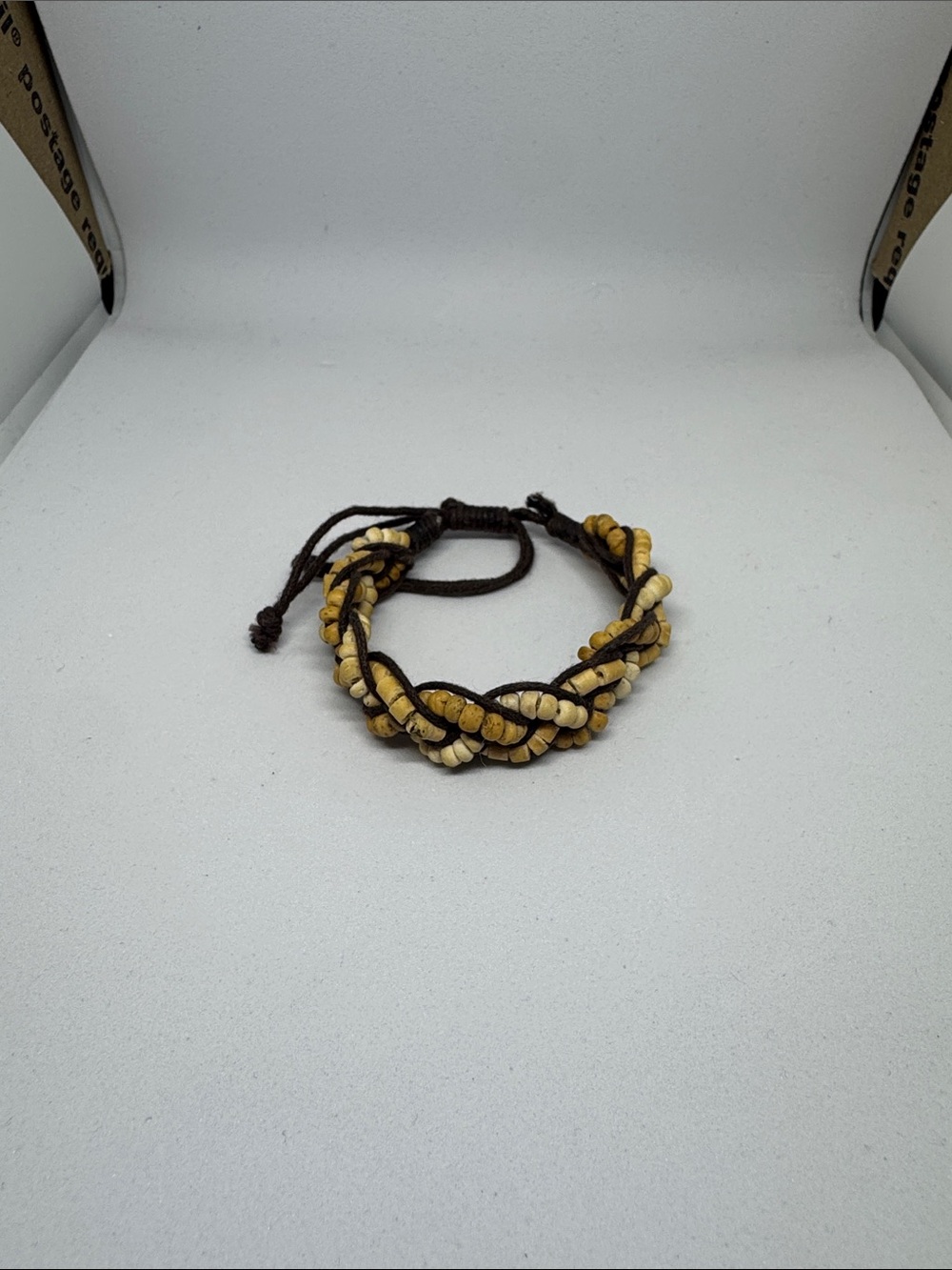 Handcrafted Brown and Beige Woven Bead Bracelet